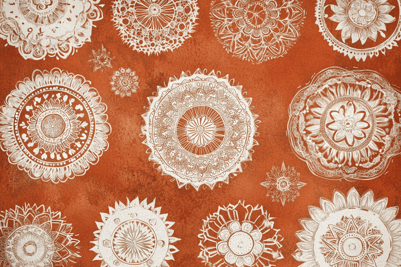 Mandala wallpaper design file showing intricate terracotta and white pattern details