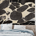 Marble wallpaper in modern living room, black and gold luxury pattern creating elegant atmosphere