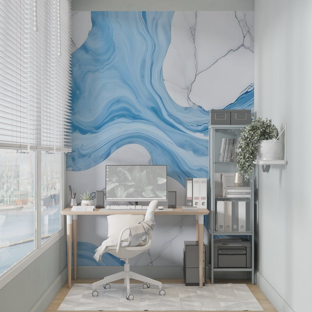 Marble effect feature wall adding sophistication to dining room space