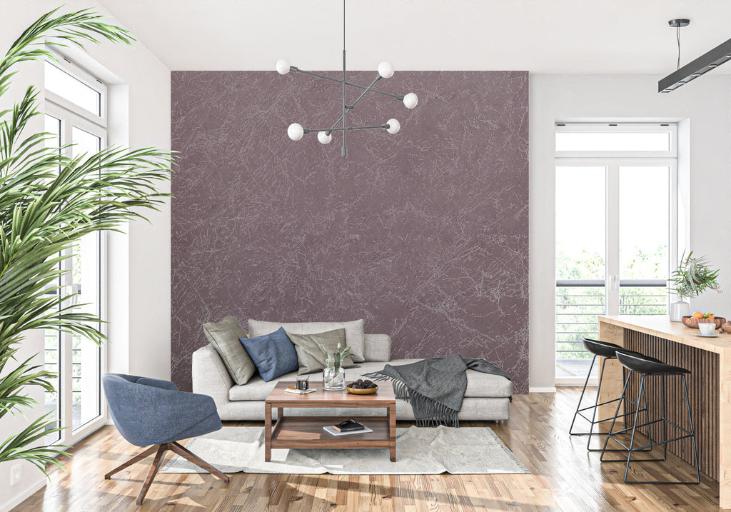 Hallway transformed with burgundy marble effect wall covering