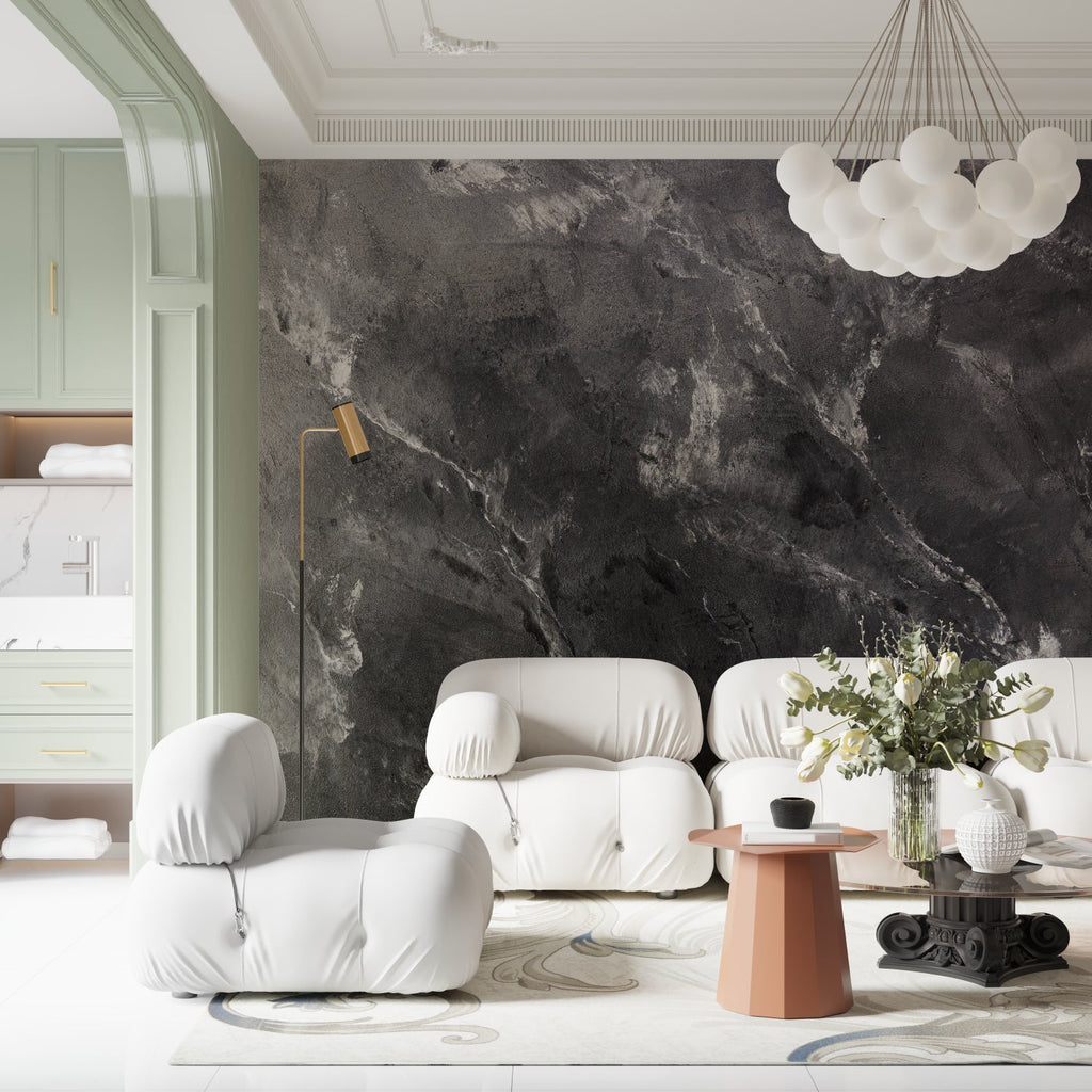 Luxury marble wall mural showcased in an elegant dining room setting