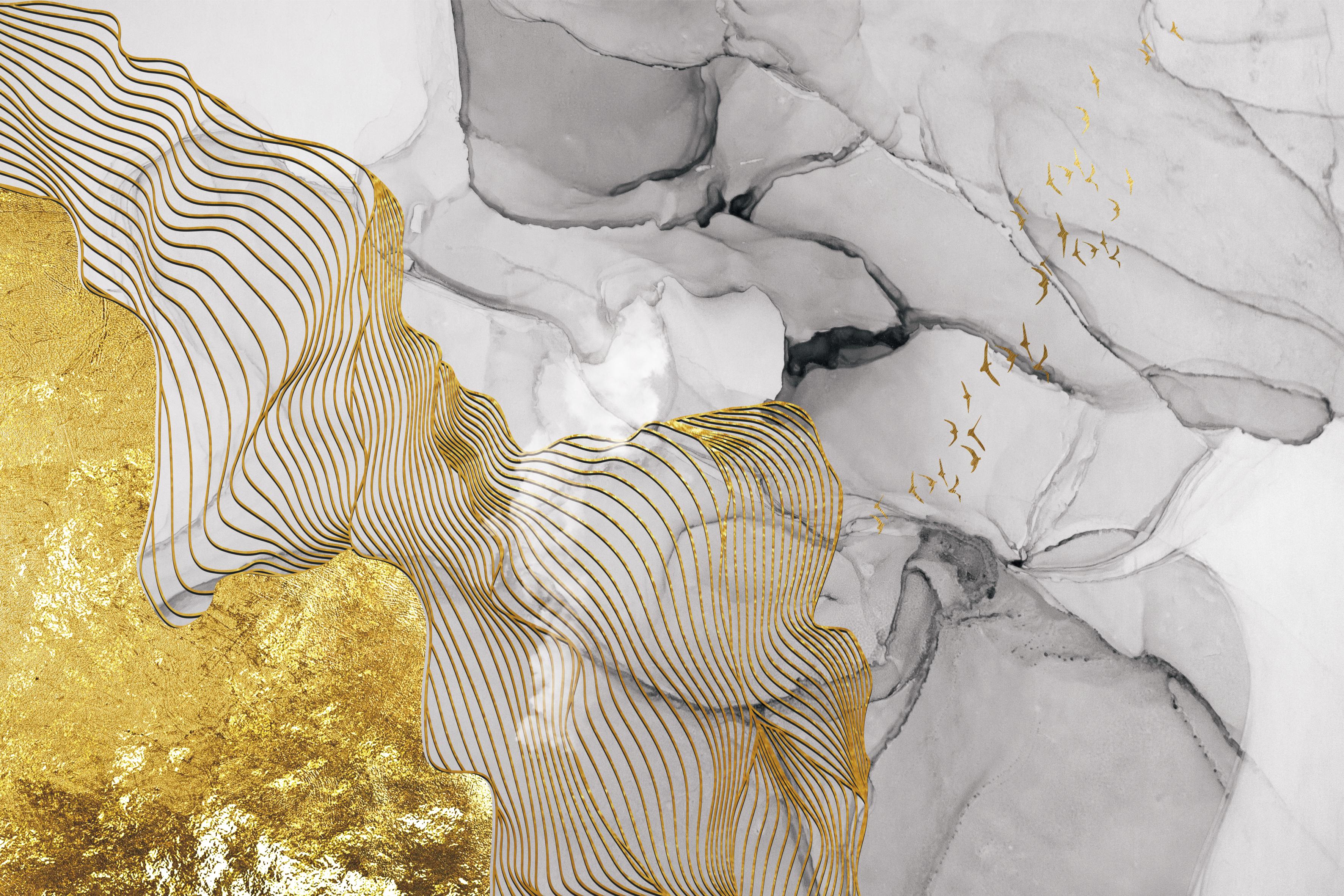 Design file showing detailed gold wave pattern on grey marble background