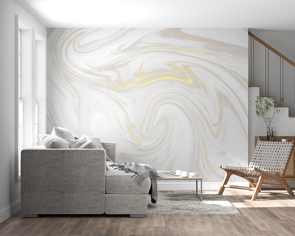 Gold marble wall mural adding elegance to a home office