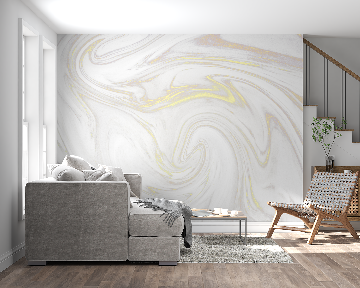 Gold marble wall mural adding elegance to a home office