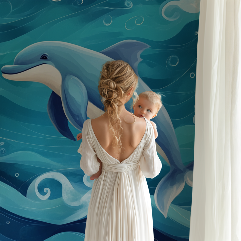 Ocean wall mural making a statement in a coastal-style living room with natural light