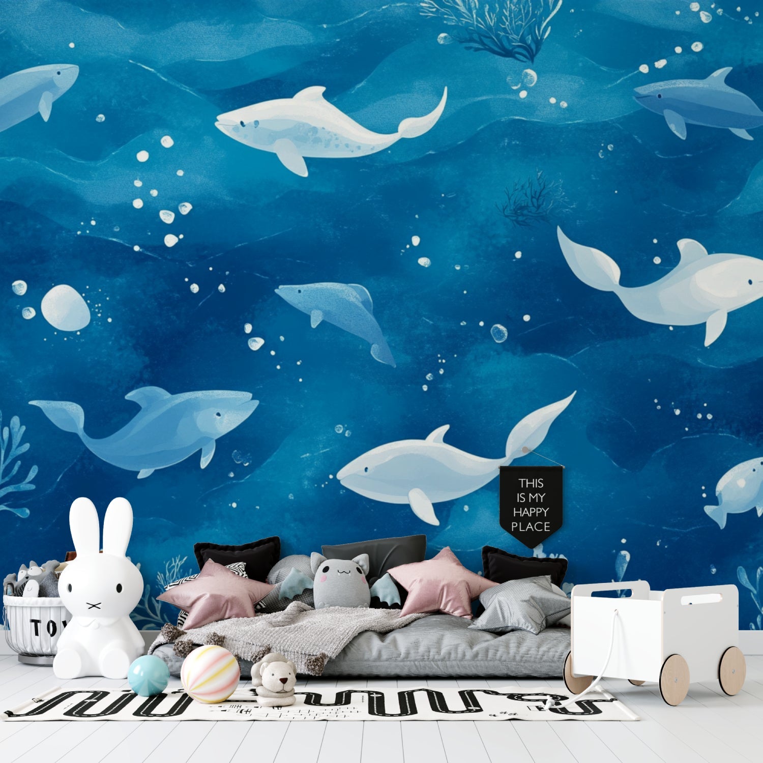 Dolphin Wall Mural bringing underwater magic to this peaceful nursery space