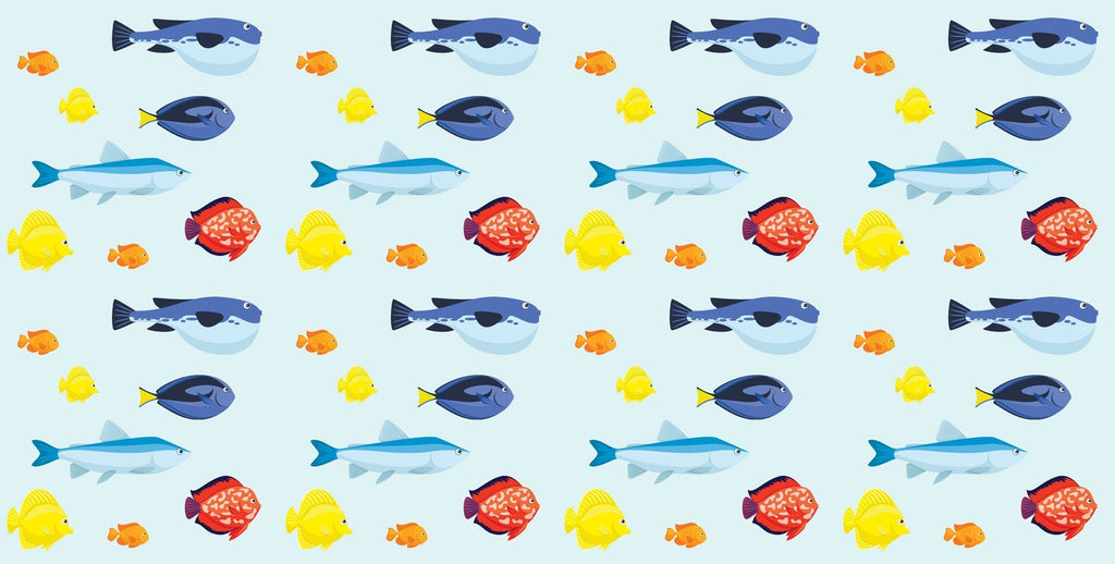 Tropical fish pattern design file showing detailed marine animals on light blue background