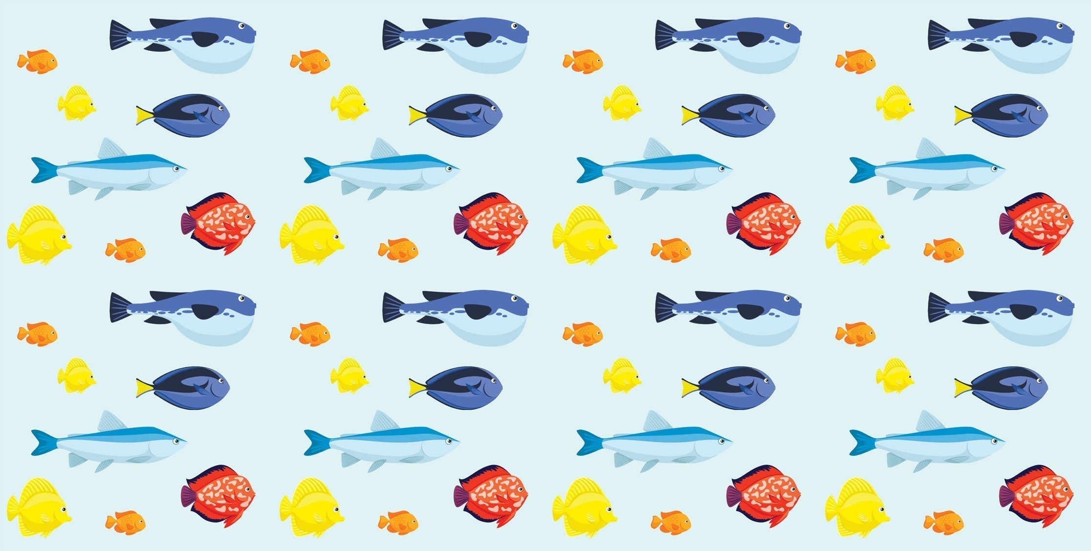 Tropical fish pattern design file showing detailed marine animals on light blue background