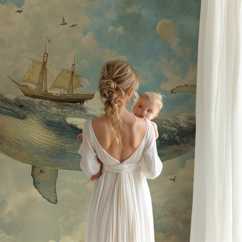 Ocean theme wall mural making a statement in a kids reading nook