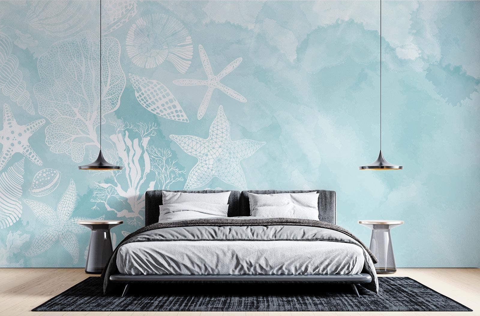 Beach theme wall mural adding serenity to a living room with ocean-inspired decor