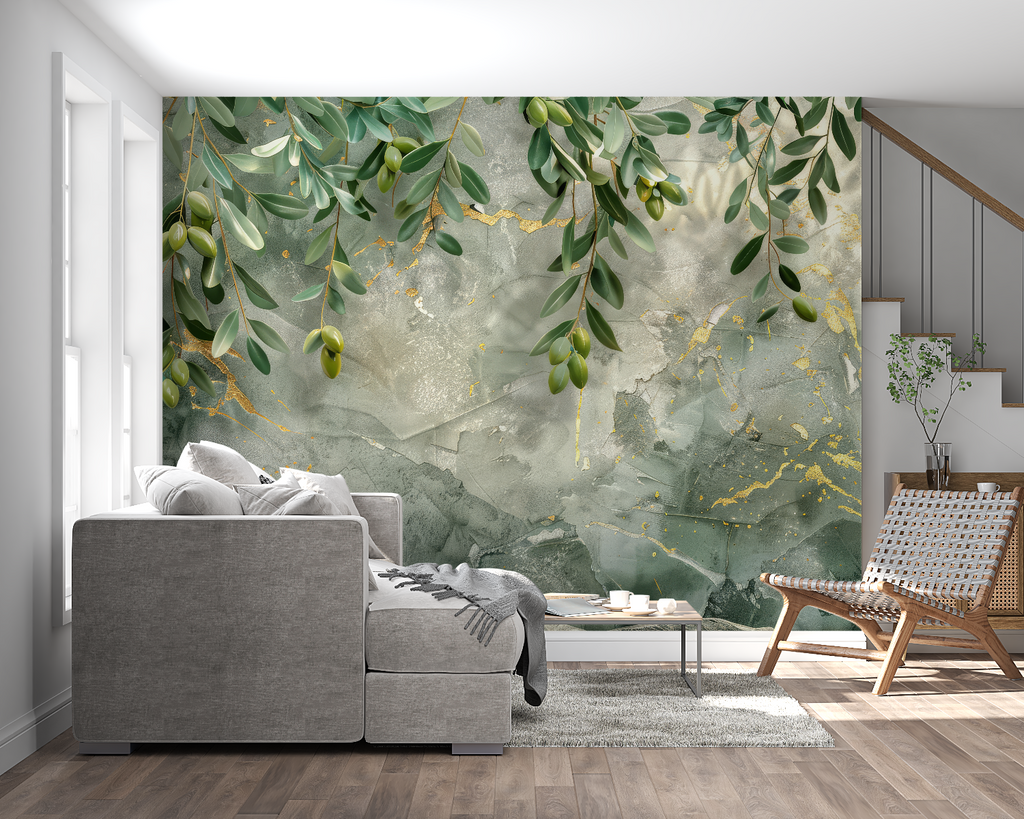 Mediterranean olive pattern adding elegance to home office space