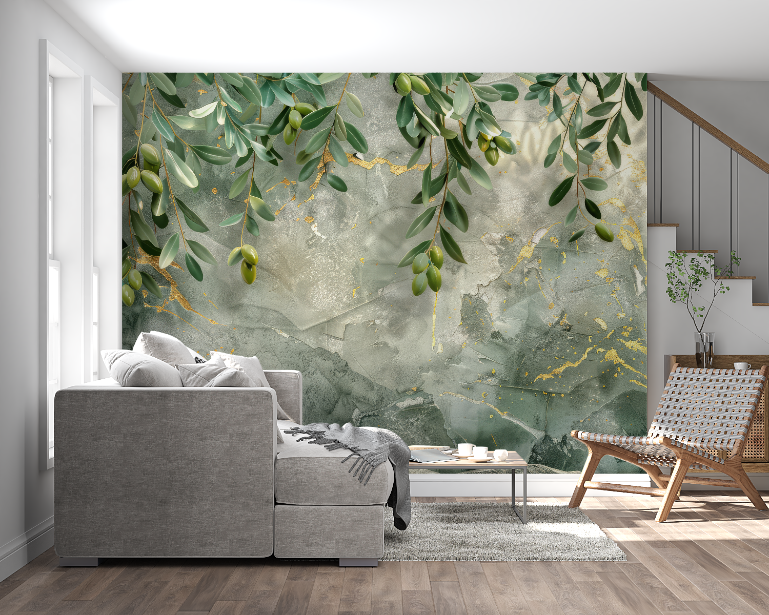 Mediterranean olive pattern adding elegance to home office space