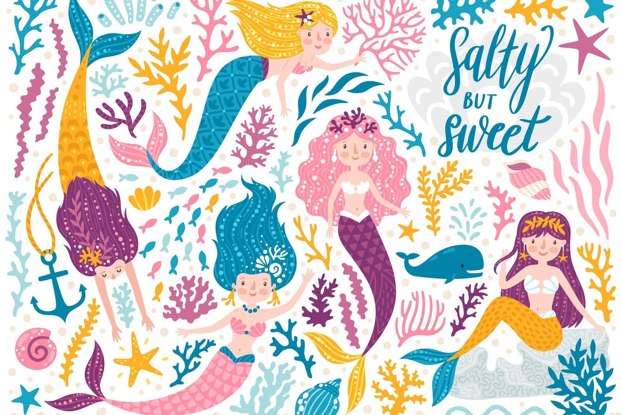 Mermaid and coral reef design file showing intricate pattern details and vibrant colors