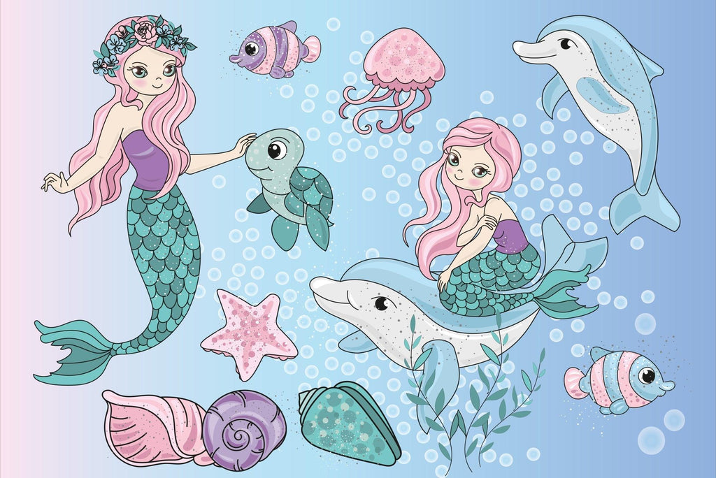 Mermaid wallpaper design file showing detailed underwater fantasy pattern with dolphins and sea creatures