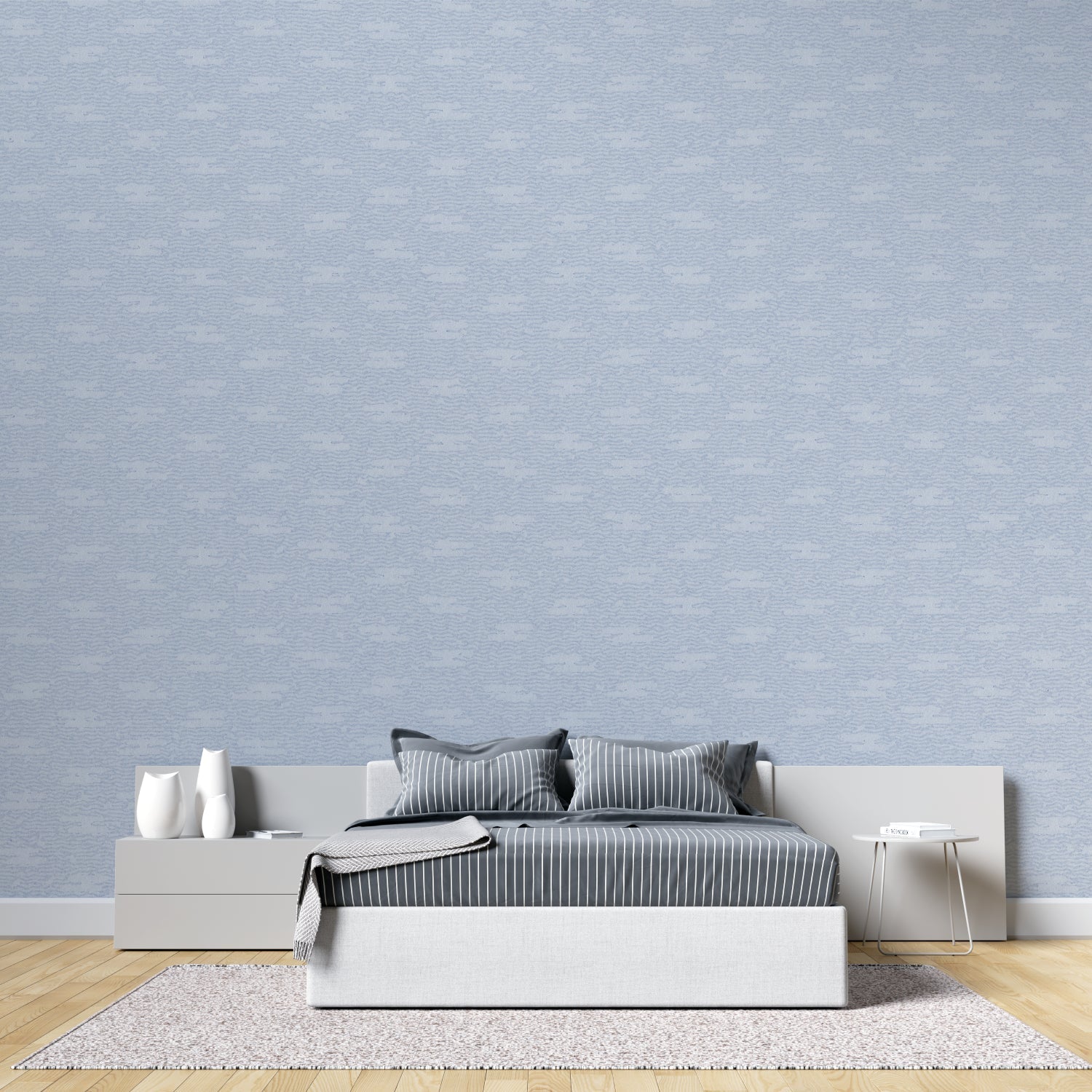 Blue textured wall mural in dining room showing versatile decorating potential