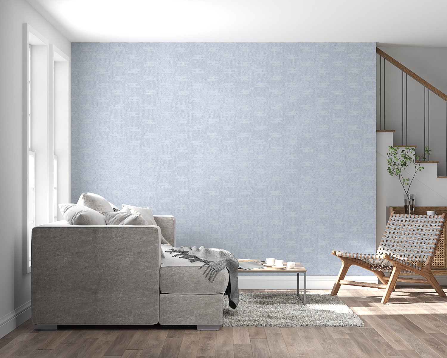 Minimalist wall mural in bathroom displaying light-catching texture effects