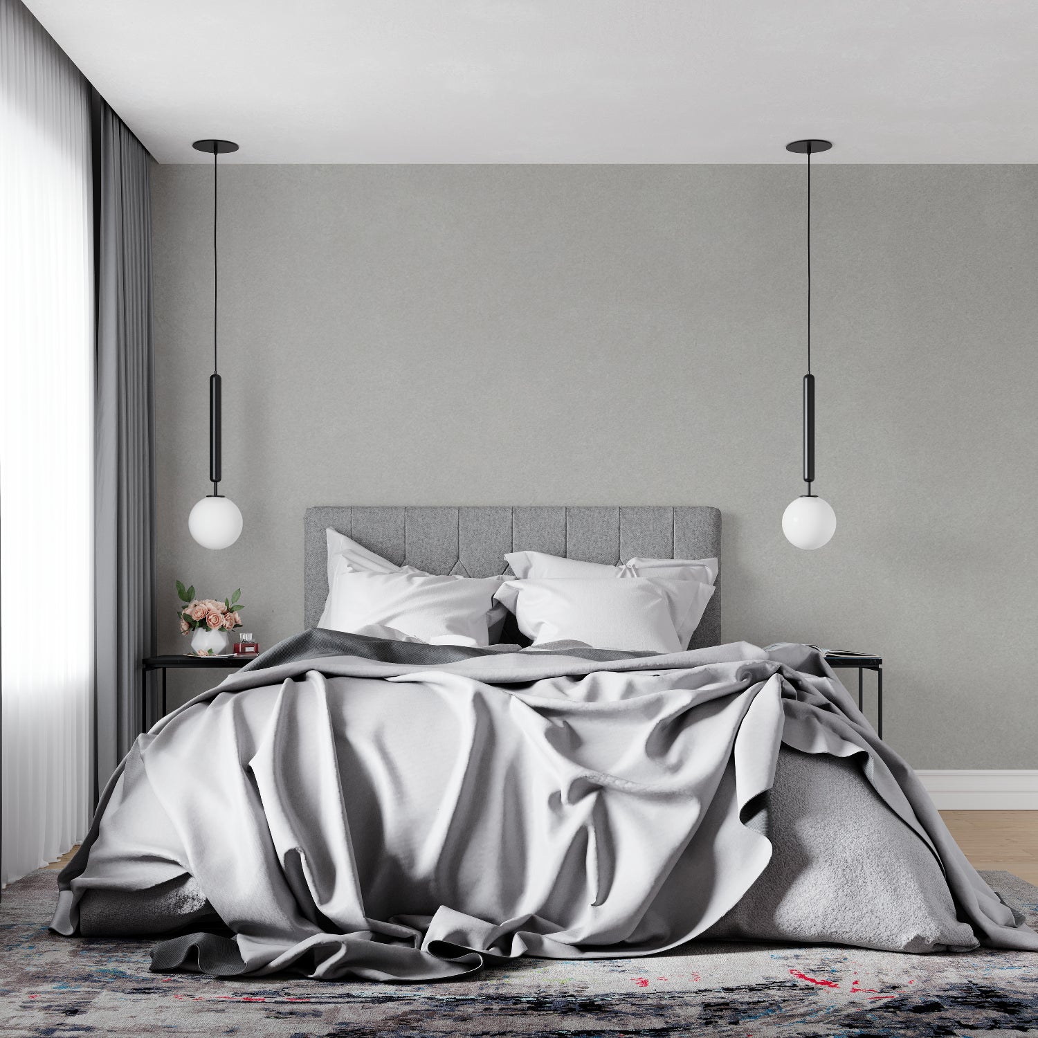 Light grey modern wallpaper in a home office showing texture detail