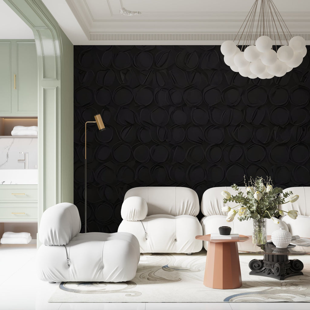Modern black leather wallpaper making statement in master bedroom