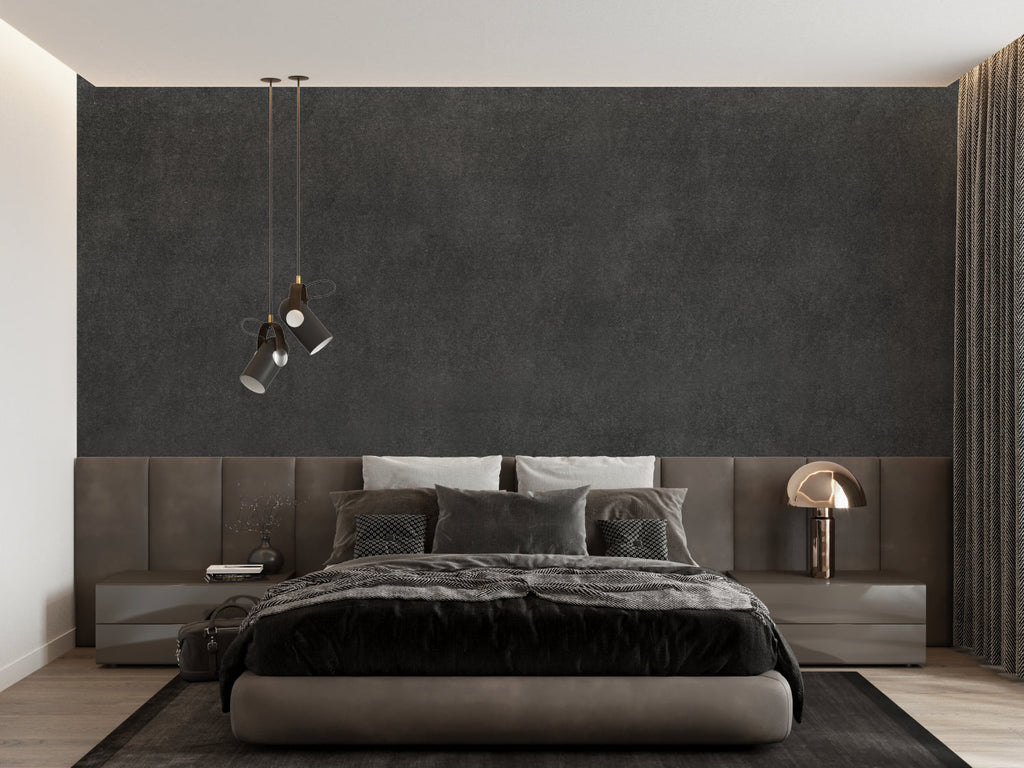 Modern charcoal grey mural in urban apartment entrance