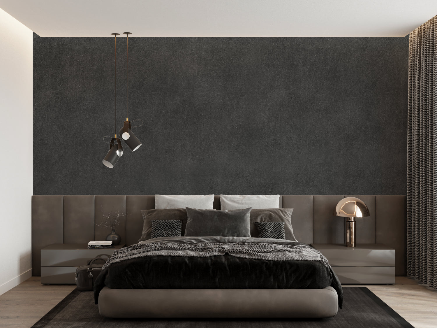Modern charcoal grey mural in urban apartment entrance