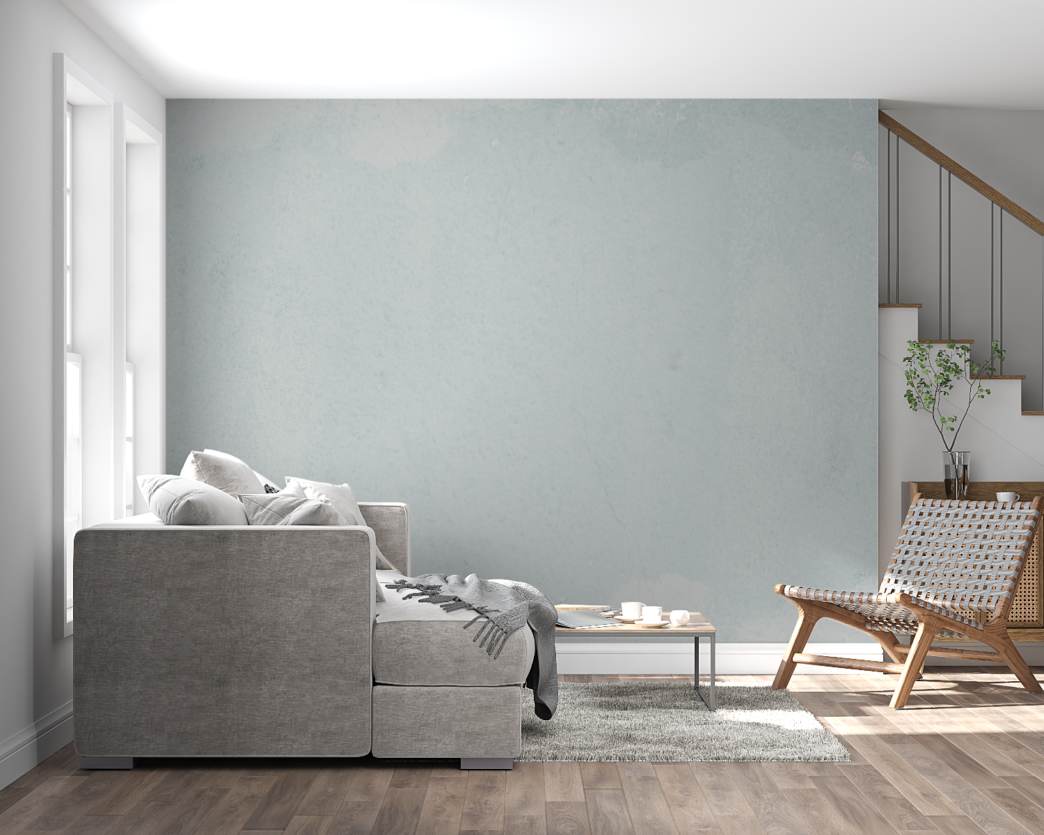 Modern grey wall mural showcasing texture in hallway