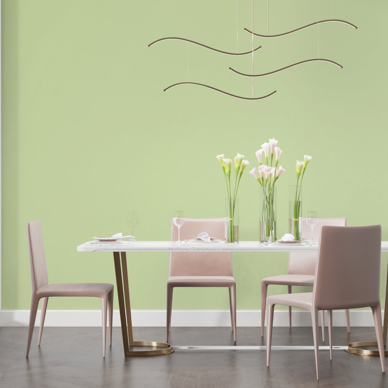 Modern green wall mural adding serenity to a minimal bedroom design