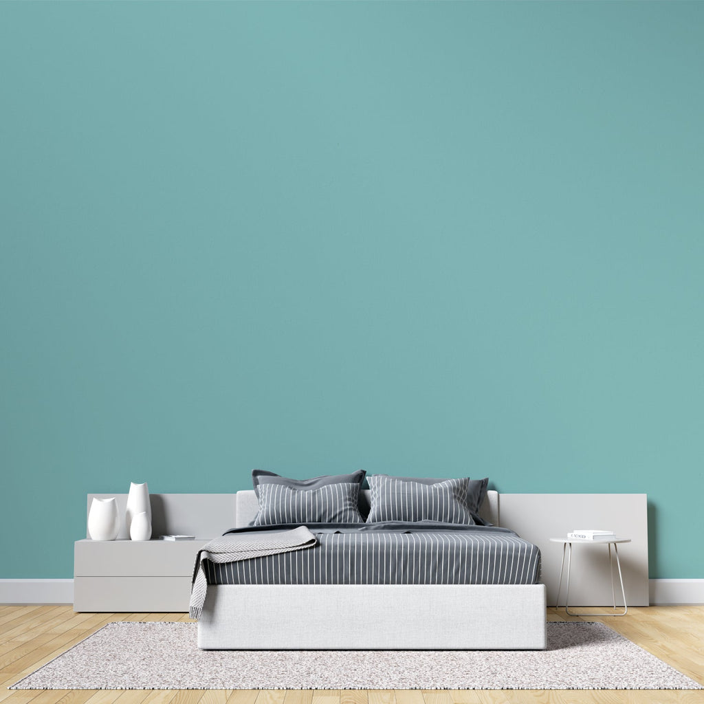 Fresh mint green wallpaper application in contemporary home office space