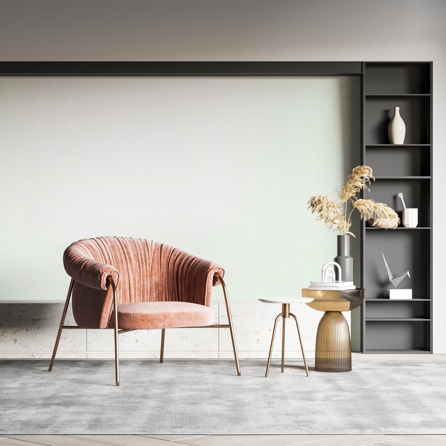 Modern mint green wallpaper in bright Scandinavian living room showing fresh minimal design