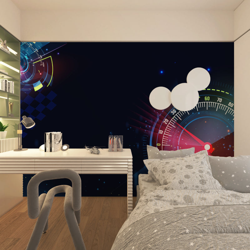 Night sky racing wallpaper creating depth in bedroom setting