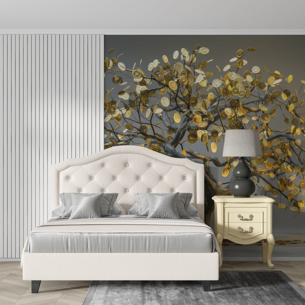 Gold Coin Tree design enhancing an upscale master bedroom