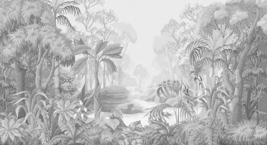 Tropical Mural Wallpaper | Monochrome Jungle Paradise