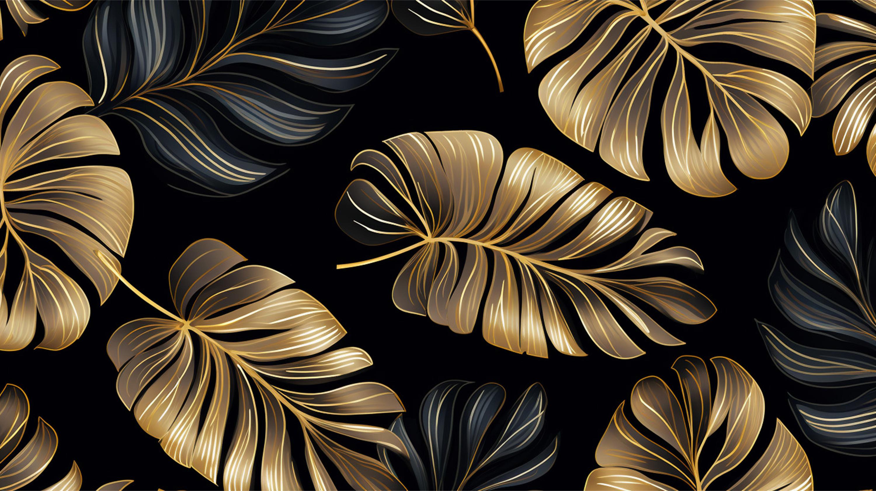 Gold and Black Monstera Leaf Wallpaper design file showing intricate pattern details
