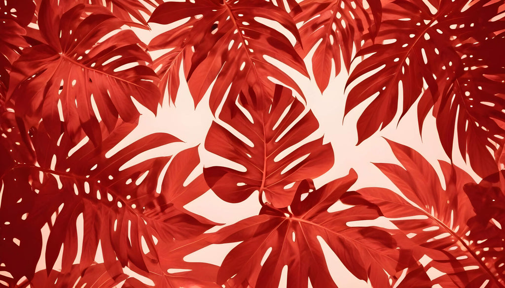 Terracotta Monstera leaf wallpaper design file showing intricate botanical pattern detail