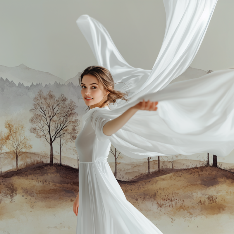 Beige Mountain Mural transforming master bedroom with peaceful forest scene