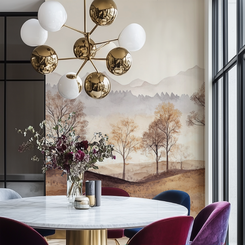 Forest Landscape Wallpaper in home office showing scale and detail