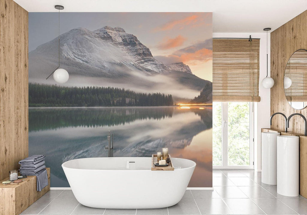 Landscape wallpaper in hotel lobby showing commercial application