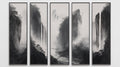 Mountain mist wallpaper creating depth in a modern living room, black and white waterfall design adding natural drama