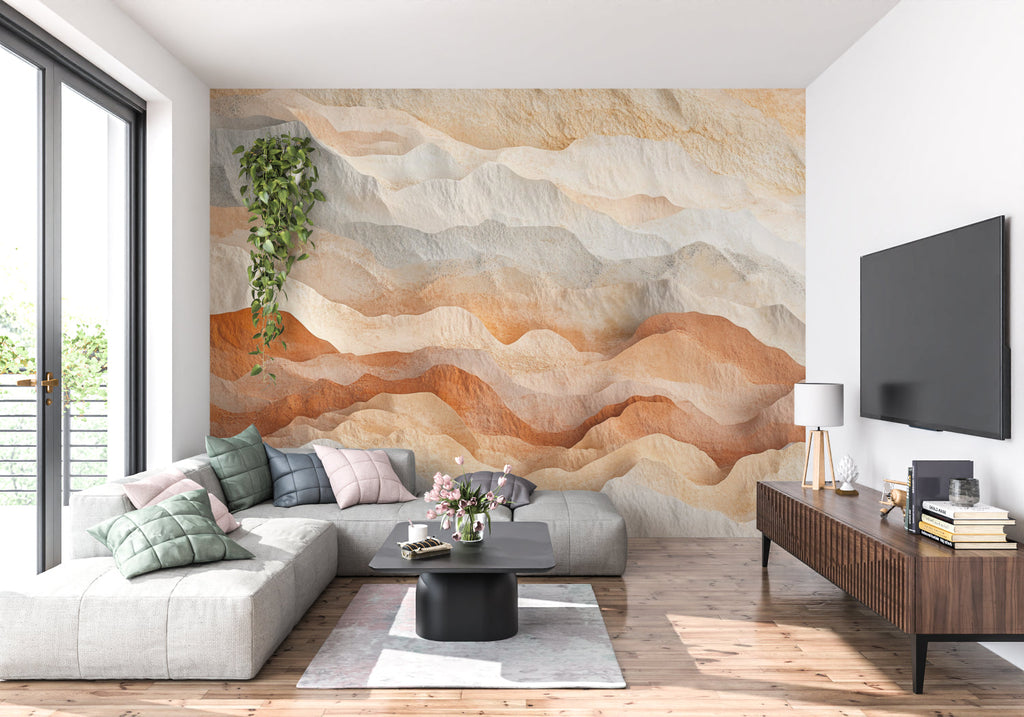 Terracotta Abstract Wallpaper bringing warmth to an entrance hallway