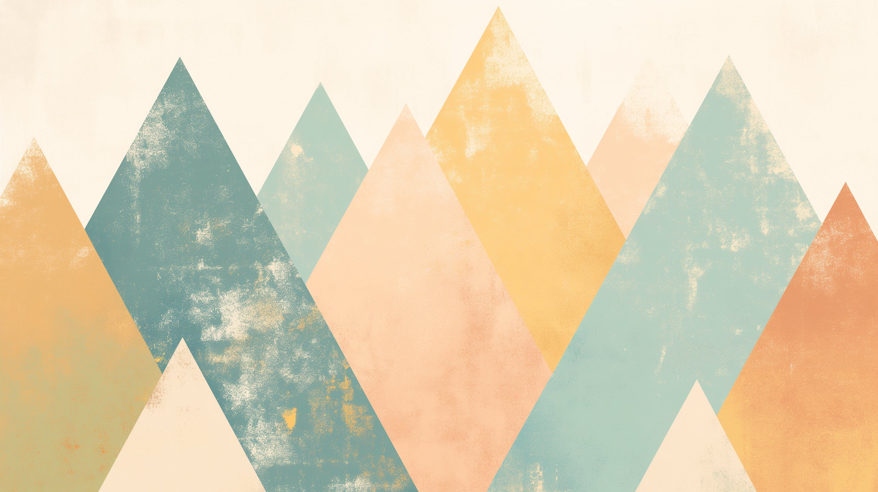 Geometric Mountain Wallpaper in modern minimalist living room showing pastel peaks and aged texture effect