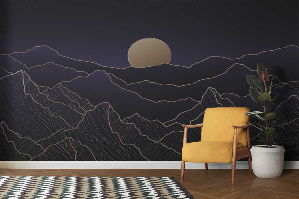 Gold mountain wall art bringing calm to home office space