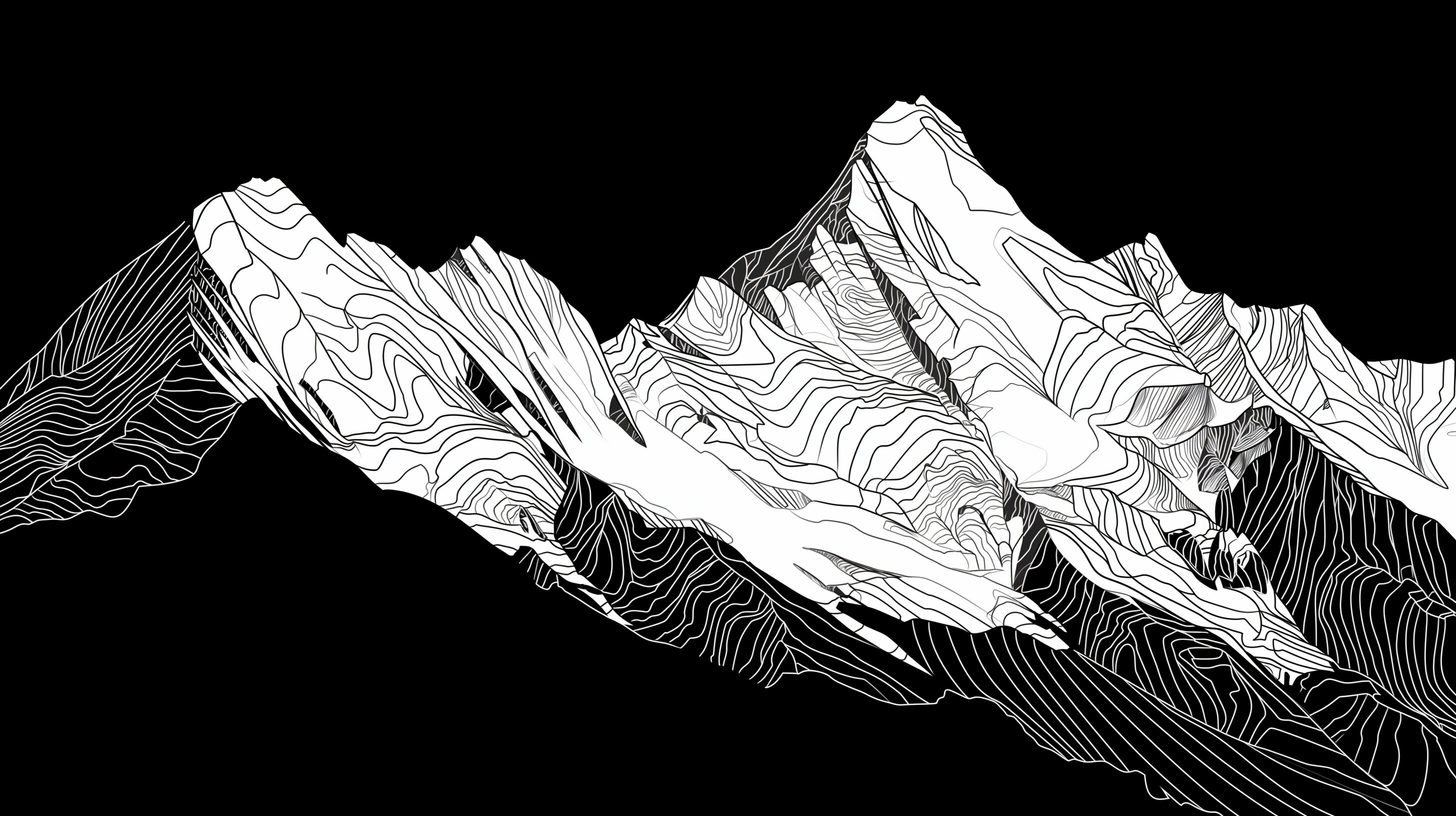 Mountain line art wallpaper design file showing precise black and white peak pattern