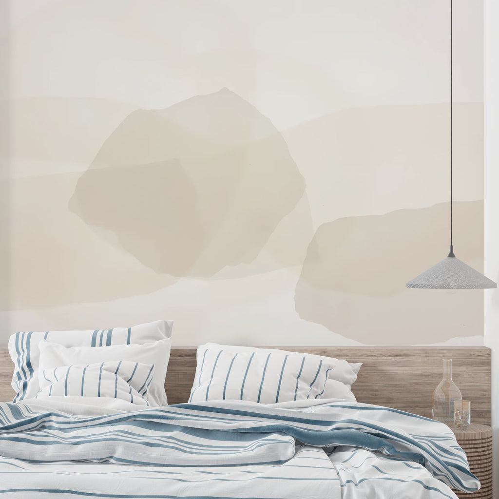 Home office space with Abstract Mountain Wallpaper creating a focused work environment