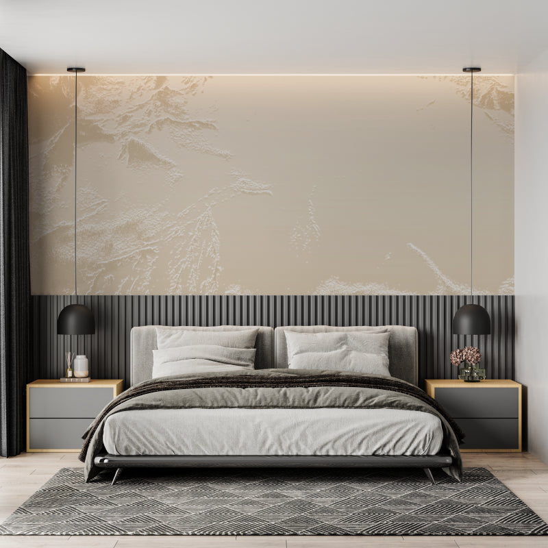 Minimalist mountain wallpaper in dining room with natural textures