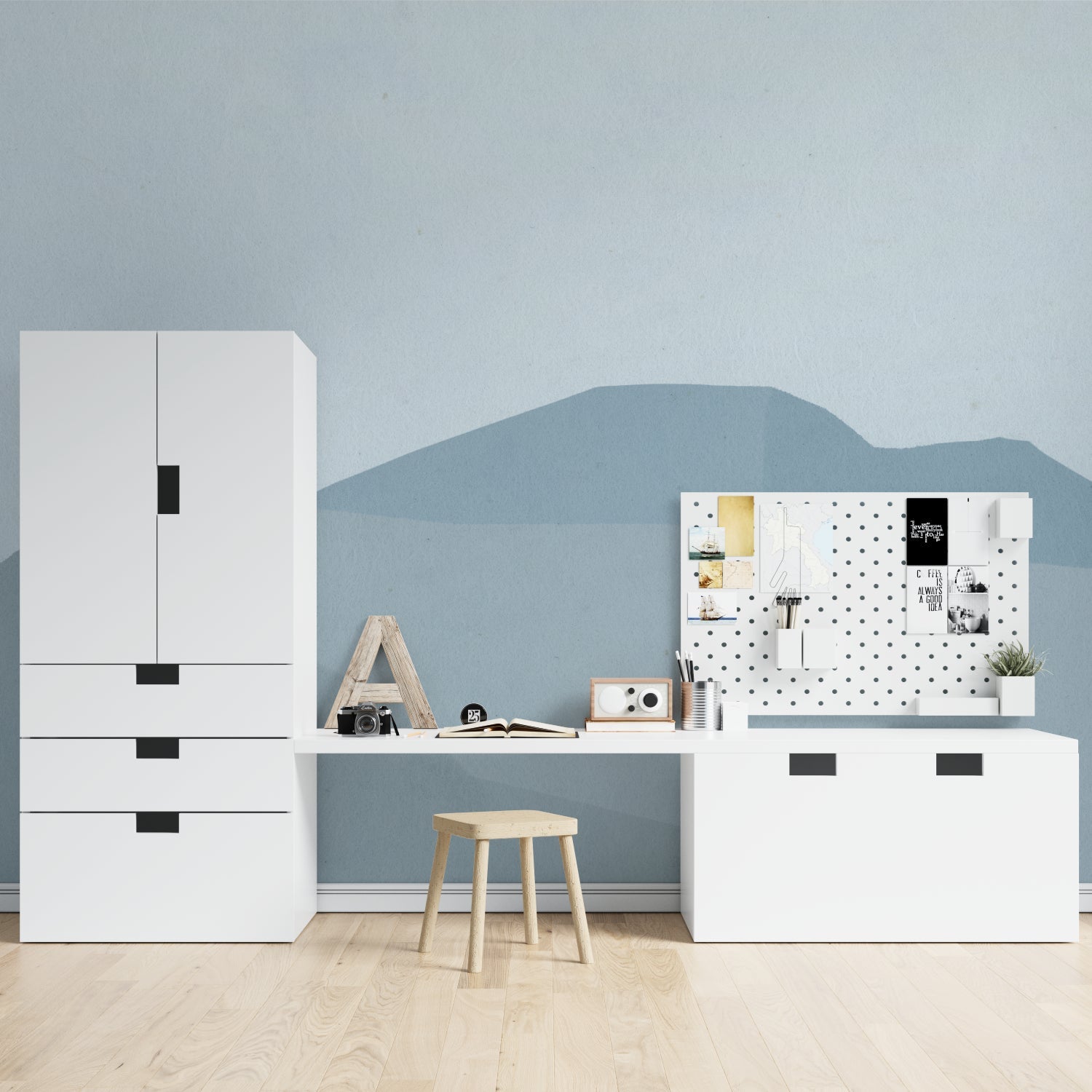 Mountain wallpaper bringing nature into home office space