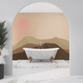 Desert Mountain Wallpaper creating depth in modern living room with minimal furniture