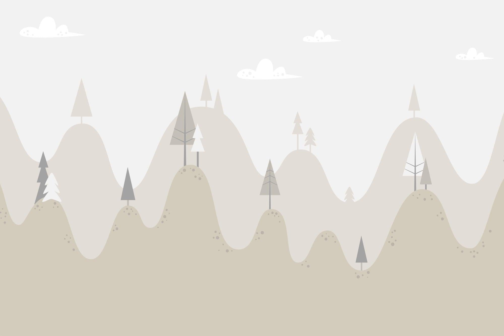 Mountain landscape wallpaper design file showing full pattern and gentle peaks