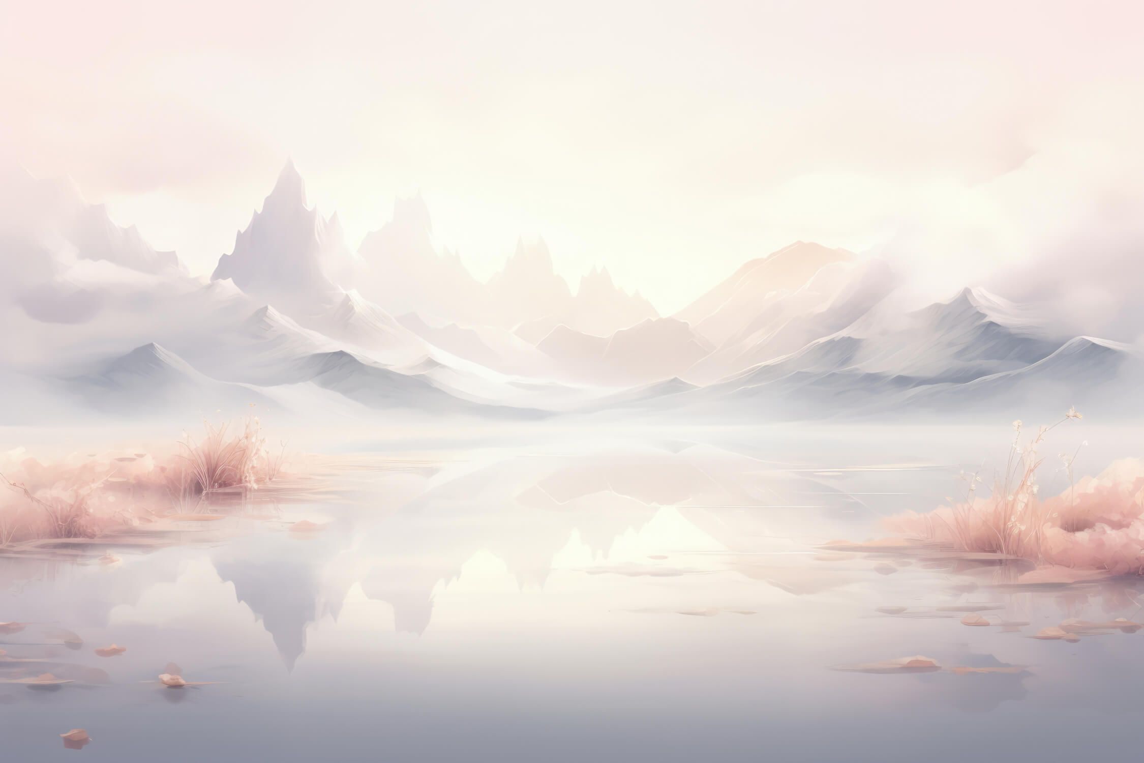 Mountain and lake watercolor design file showing full pattern detail and soft color palette