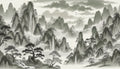 Mountain landscape wallpaper creating a peaceful backdrop in a modern living room with grey sofa
