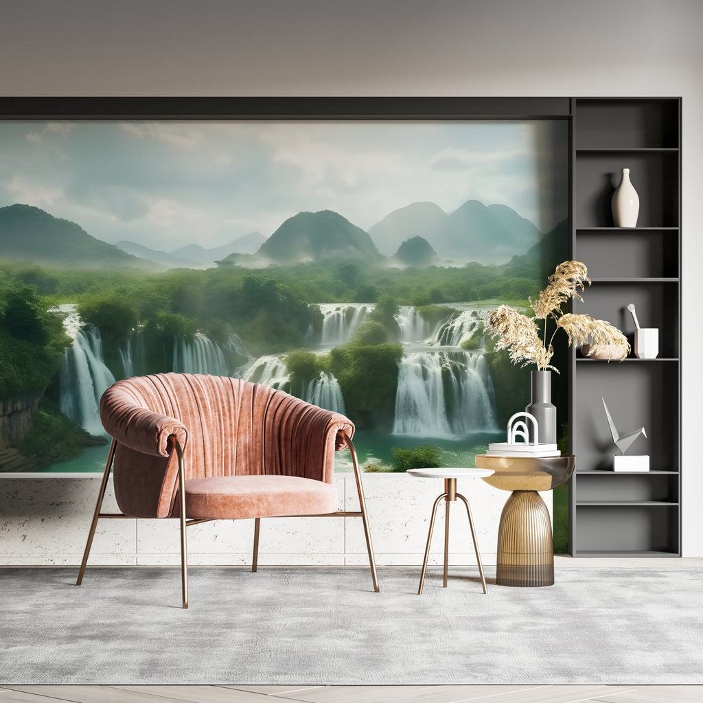 Nature wall mural bringing serenity to a dining room space