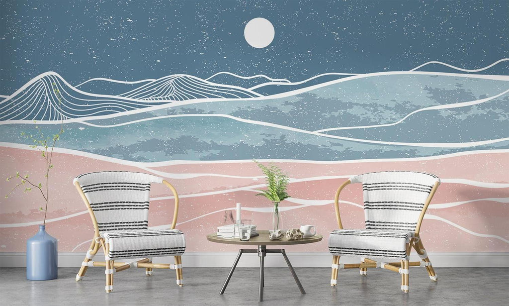 Design file showing moonlit mountain peaks and pink dunes pattern with precise line work